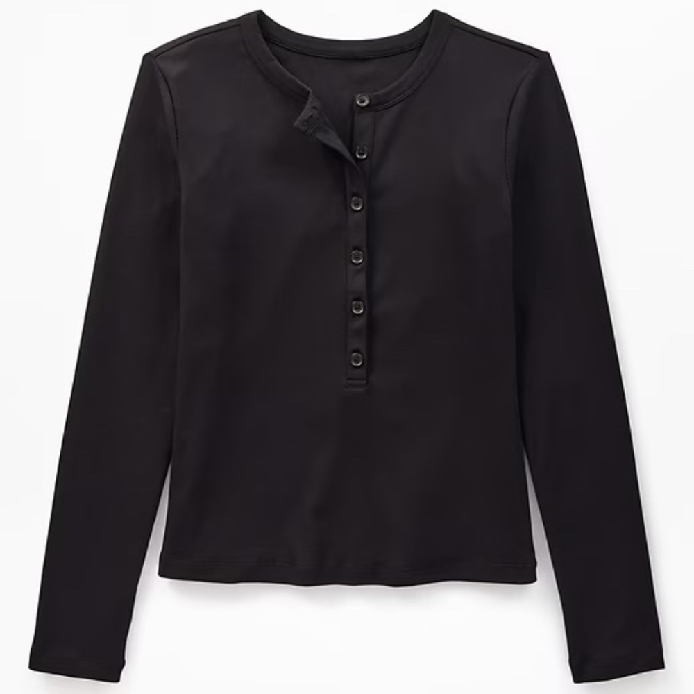 NWT Athleta Black Signature Rib Henley Top - Size Small